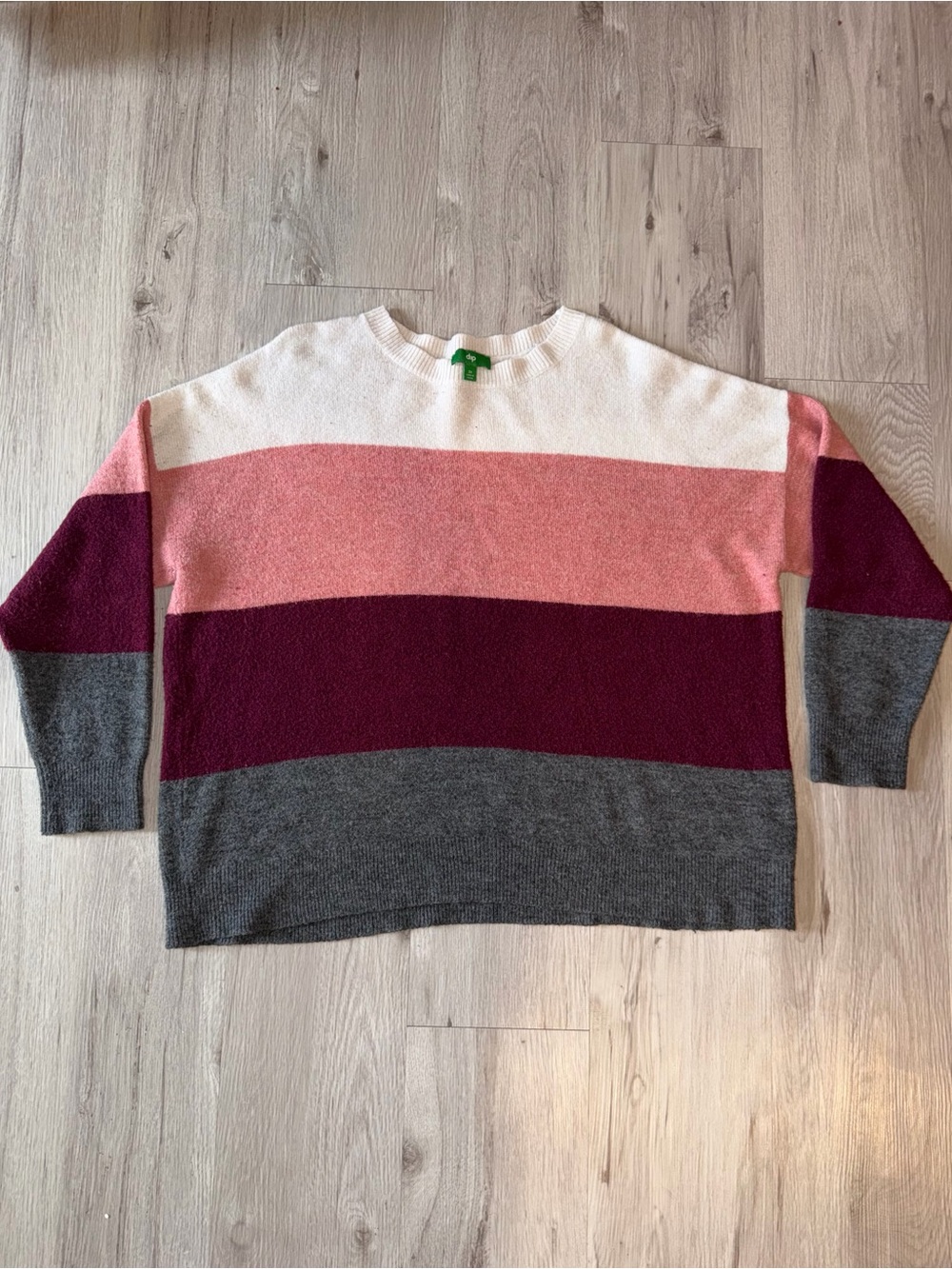 dip Striped Crewneck Sweater in Cream, Pink, Berry & Gray